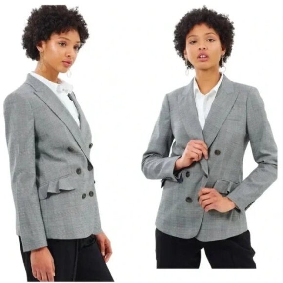 J Crew Glen Plaid Wool Blazer Jacket Gray Blue Double Breasted NEW NWOT Size 2 - Picture 1 of 16